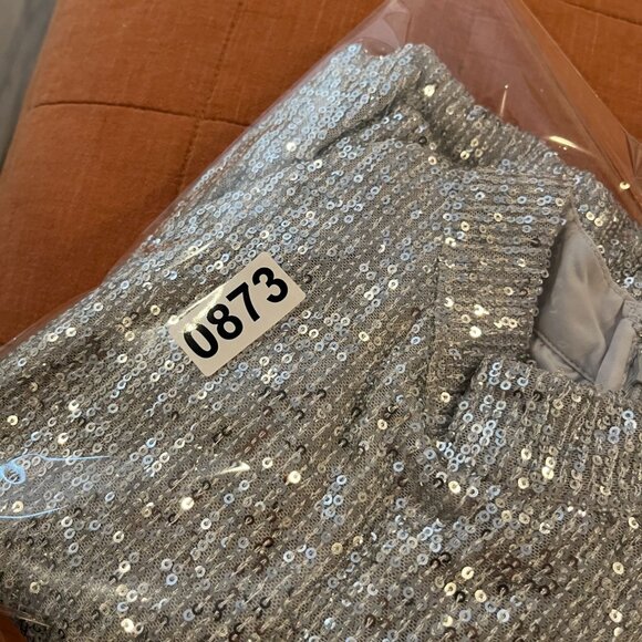 NWT Abercrombie & Fitch Silver Sequin Long Sleeve Mini Dress XL - Picture 12 of 12